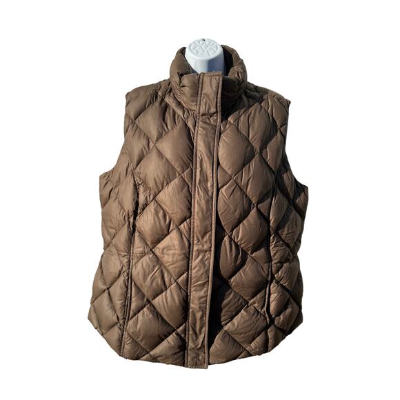 Eddie Bauer Women’s 1X Brown Vest Premium Quality Goose Down zip button puffer - Picture 1 of 5